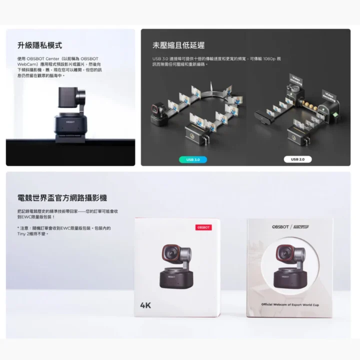 OBSBOT Tiny2 PTZ 4K 直播專業攝影機 OBSBOT Tiny2 PTZ 4K 直播專業攝影機