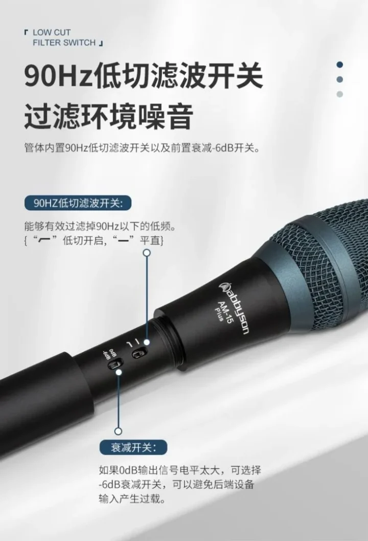 Abbyson AM-15 PLUS 麥克風低切與衰減開關細節